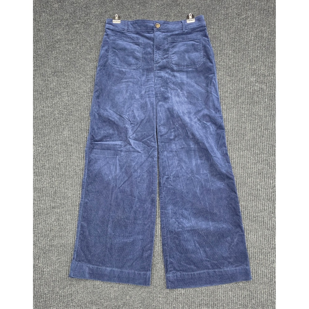 LOFT Palmer Wide Leg Corduroy Pants Navy Blue Size 6 High Rise Patch Pocket